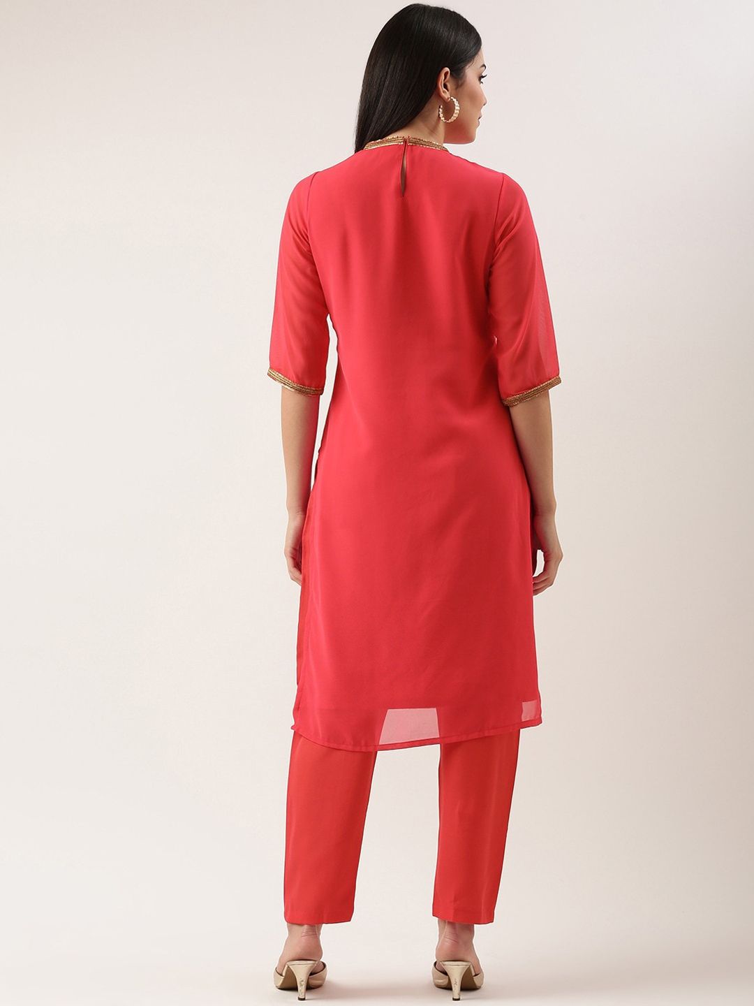 KALINI Round Neck Ethnic Motifs Regular Sequinned Kurta with Trousers