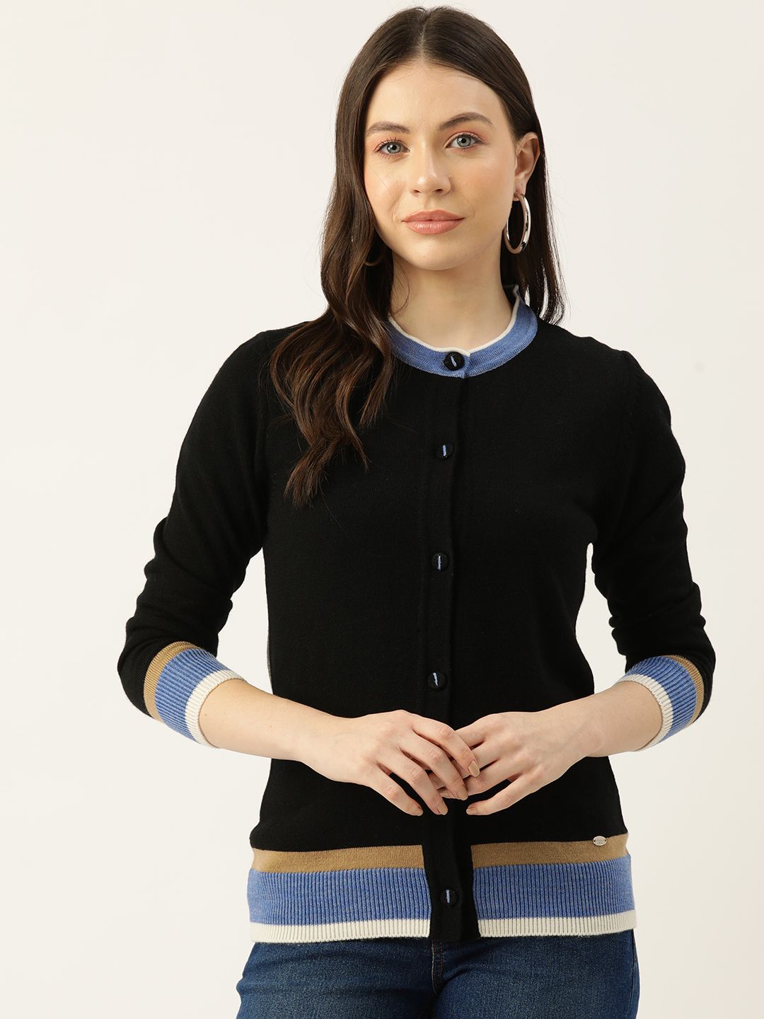 Monte Carlo Fine Knit Contrast Stripes Cardigan