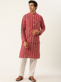 SOJANYA Set Kurta Sulam Lelaki Motif Etnik Maroon Dengan Jaket Nehru