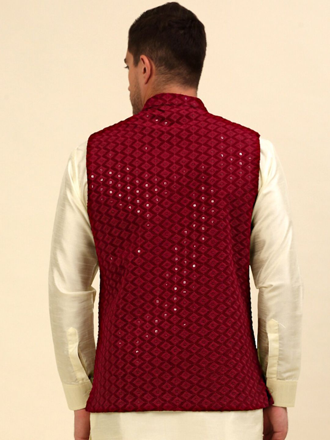 Anouk Maroon Embroidered Sequinned Nehru Jacket