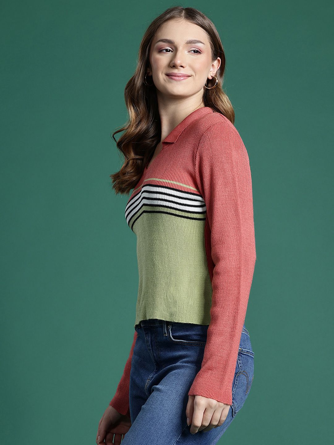 DressBerry Collar Neck Striped Pullover Sweaters