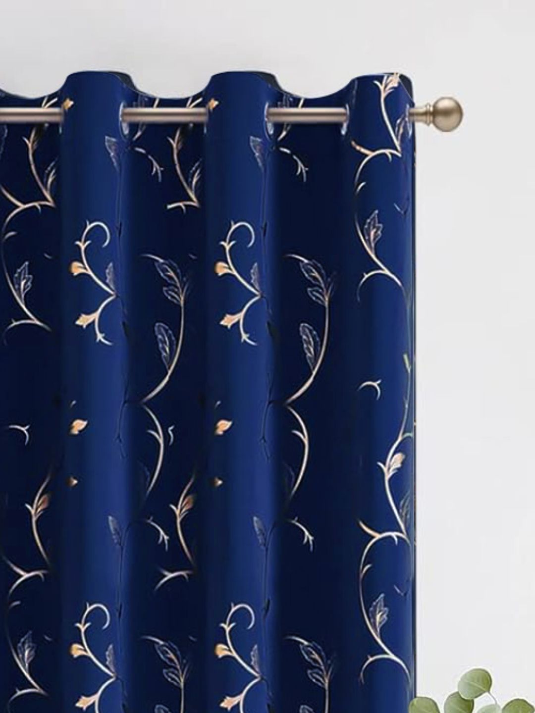 URBAN SPACE Navy Blue & White Floral Printed Black Out Long Door Curtain