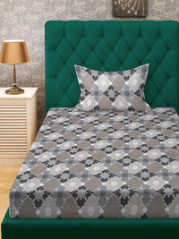 Moda Rapido X KLOTTHE Grey & White Geometric 400 TC Single Bedsheet with 1 Pillow Covers