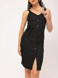 DressBerry Girly Glam Striped Belted Sleeveless Dress