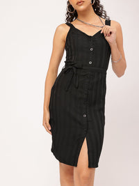 DressBerry Girly Glam Striped Belted Sleeveless Dress