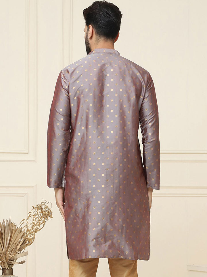 SOJANYA Men Grey & Pink Two-Toned Woven Design Straight Kurta