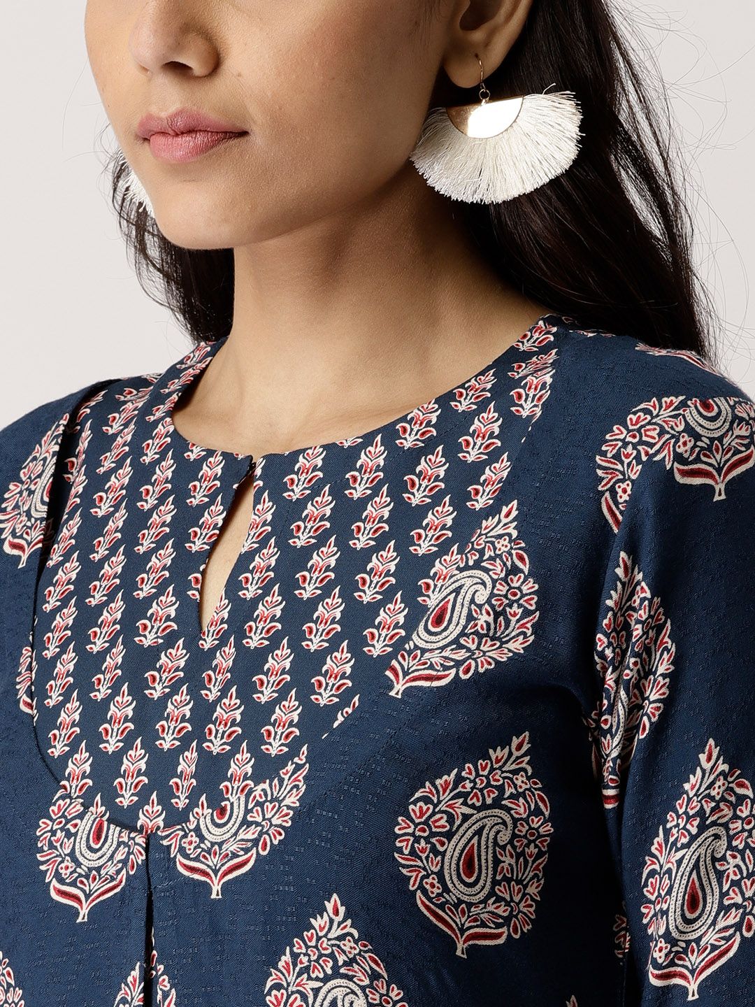 Libas Women Navy Blue & Beige Printed Kurta with Palazzos