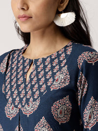 Libas Women Navy Blue & Beige Printed Kurta with Palazzos