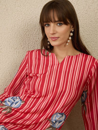 Indo Era Women Solid V-Neck Regular Kurta with Trousers