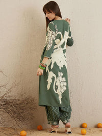 Indo Era Floral Printed V-Neck Sequinned Straight Kurta with Salwar