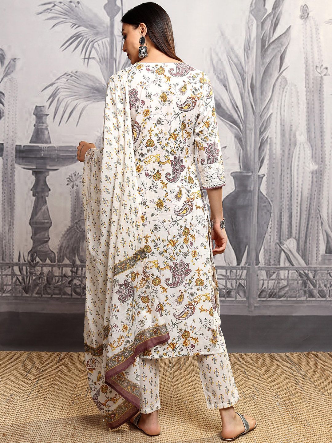 Vishudh Women Ethnic Motifs Printed Regular Pure Cotton Kurta with Trousers & With Dupatta