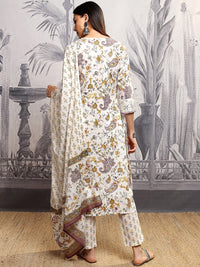Vishudh Women Ethnic Motifs Printed Regular Pure Cotton Kurta with Trousers & With Dupatta