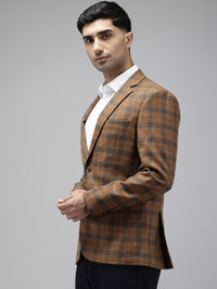 Park Avenue bertenaga Lapel Breasted Single diperiksa Slim Fit Blazer Formal