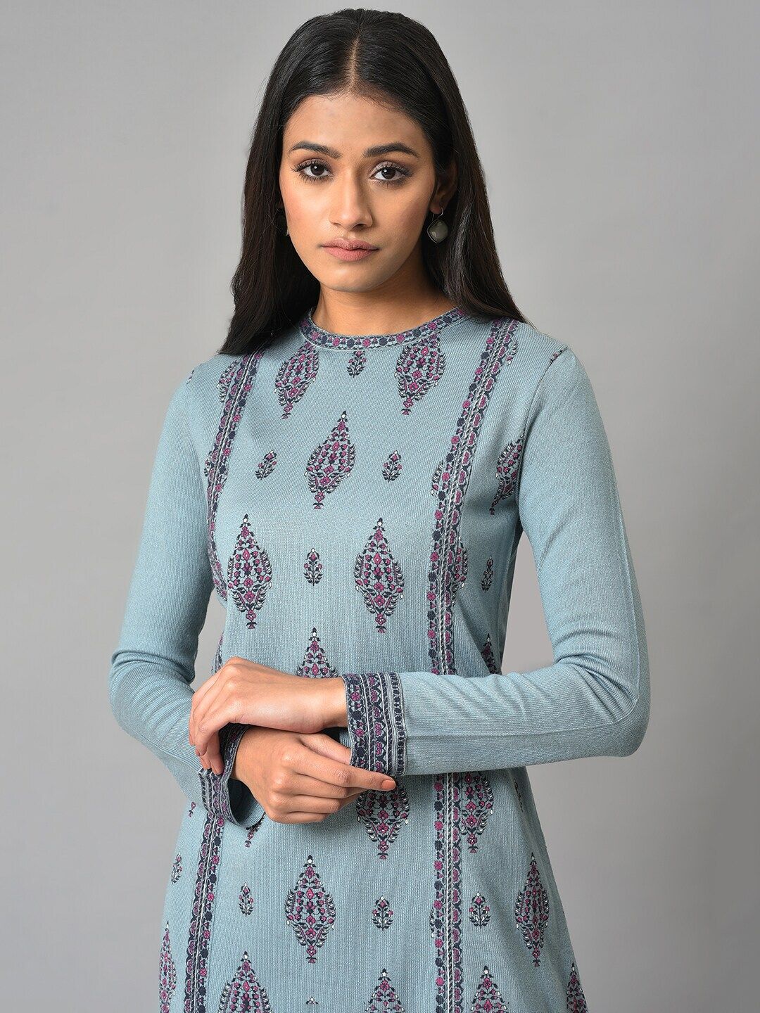 W Women Geometric Printed Acrylic A-Line Kurta
