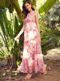 STREET 9 Pink Floral Printed Georgette Maxi Dress