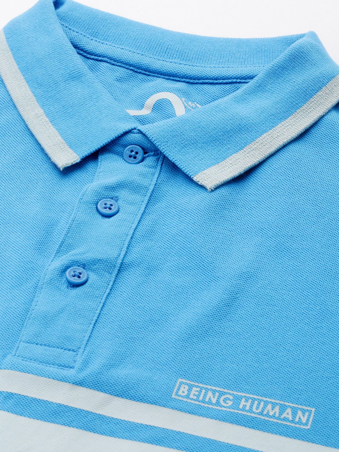 Being Human Striped Polo Collar Pure Cotton T-shirt