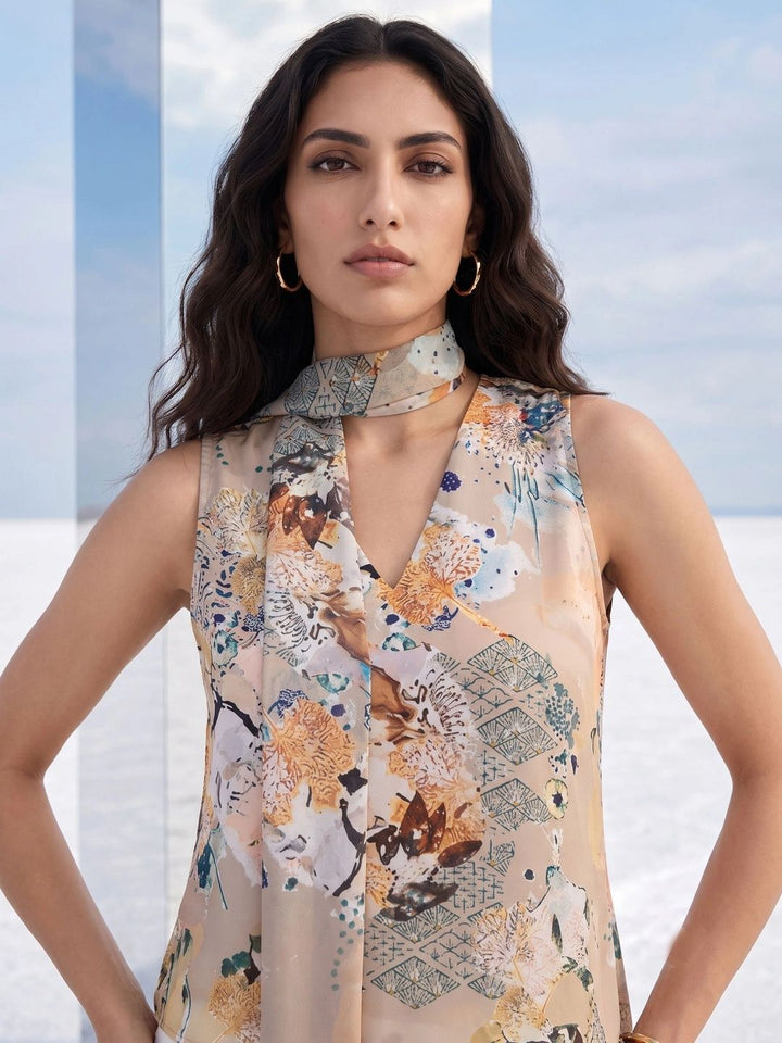 Mamicha Floral Print Satin Top