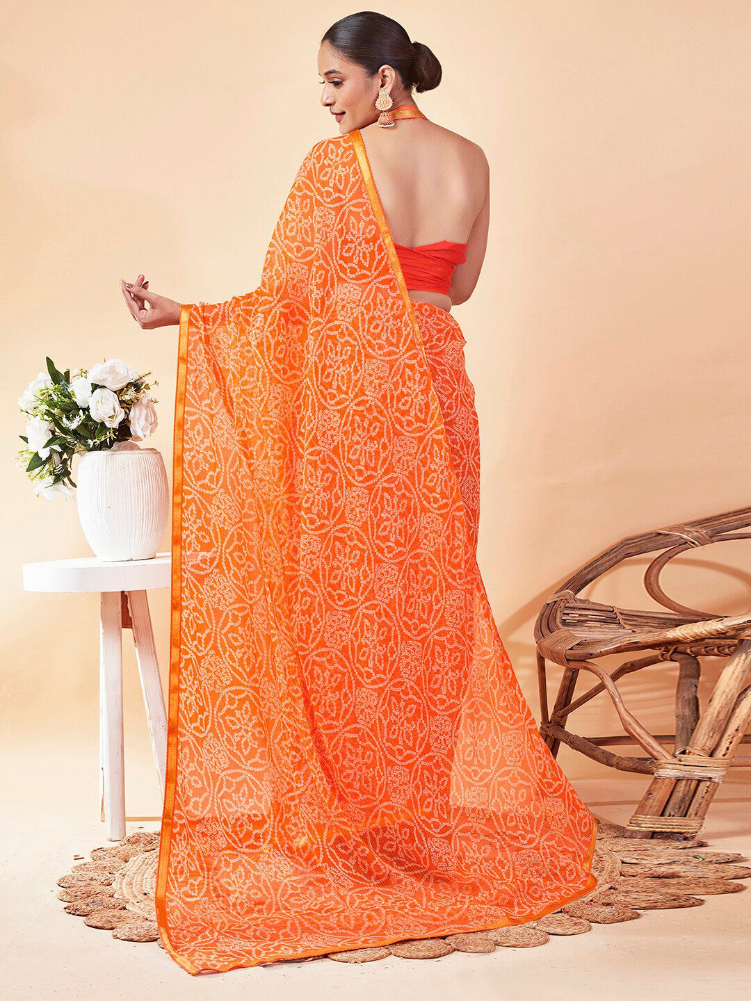 KALINI Bandhani Zari Pure Chiffon Bandhani Saree
