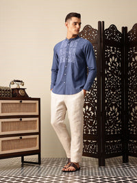 House of Pataudi Floral Embroidered Pure Cotton Jashn Casual Shirt