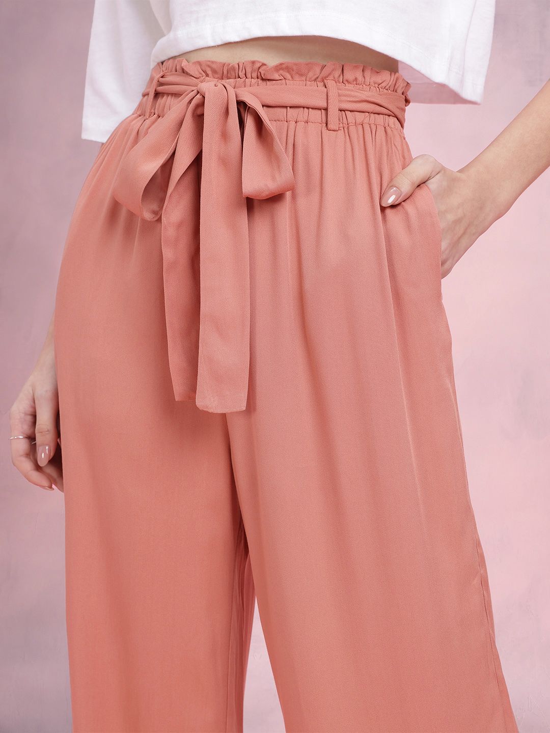 DressBerry Women High-Rise Pleated Trousers Comes With a Belt