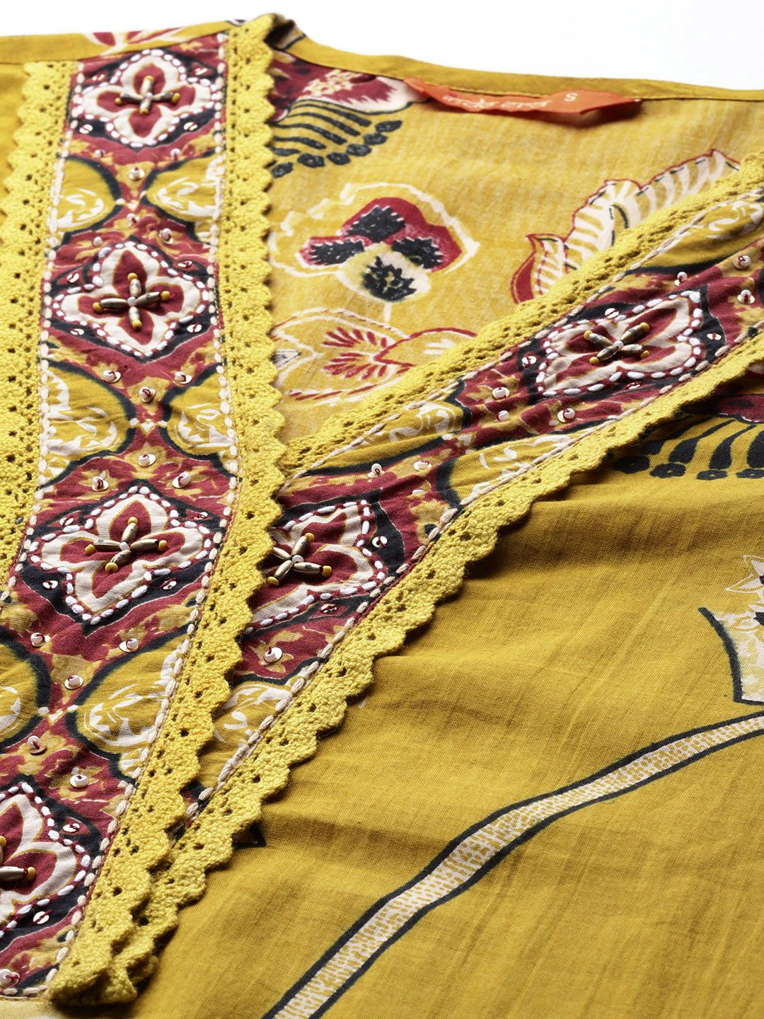 Indo Era Ethnic Motifs Printed Sequinned Pure Cotton Kurta With Trousers & Dupatta