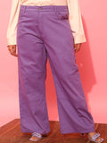 CURVY STREET Women Plus Size Lavender Printed Relaxed Straight Leg Pure Cotton Trousers