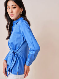 AND Women Solid Shirt Collar Long Sleeves Cotton Top