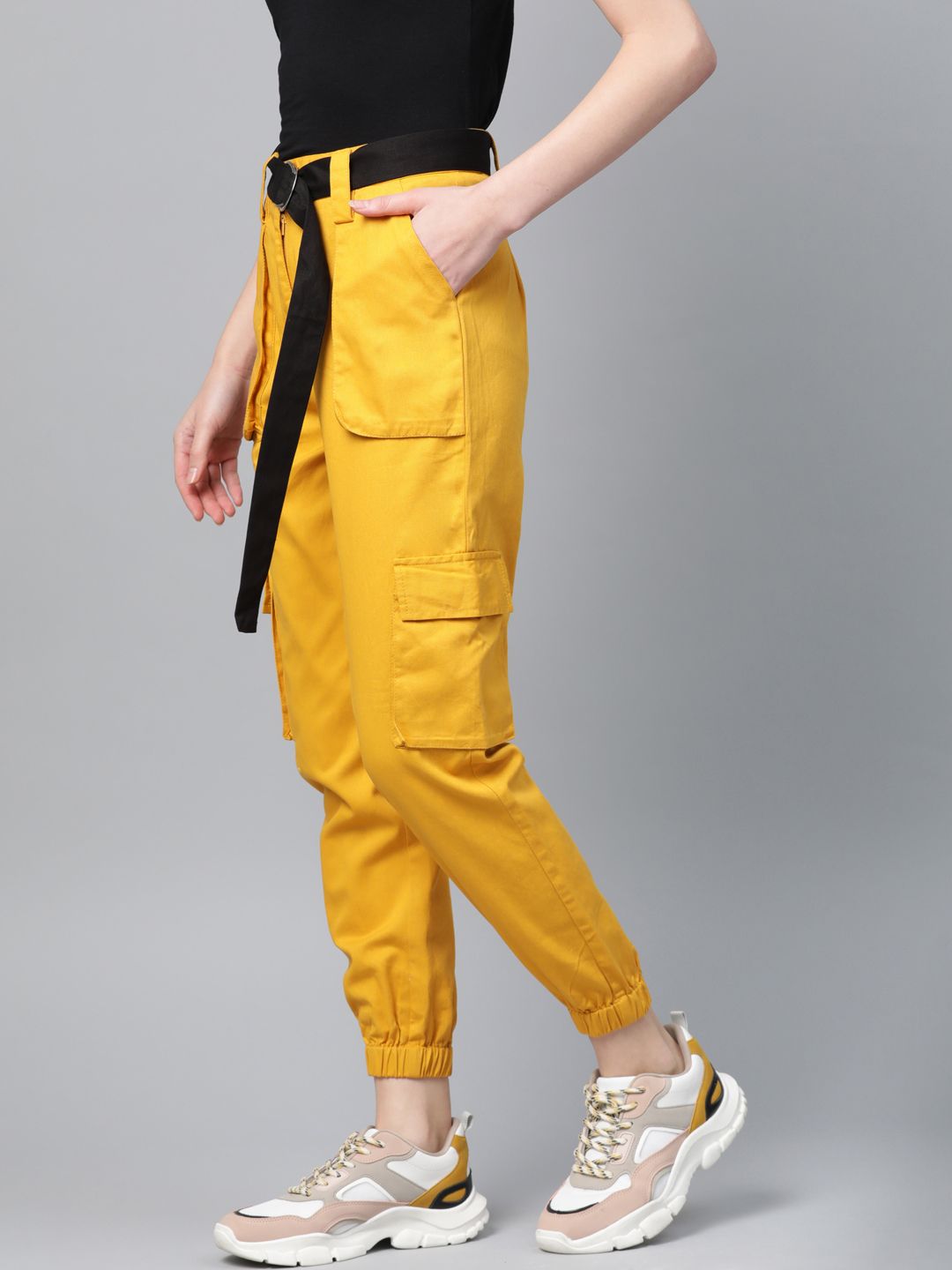 STREET 9 Women Mustard Yellow Regular Fit Solid Cargos
