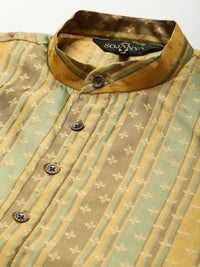 SOJANYA Men Golden & Mint Green Ethnic Motifs Kurta