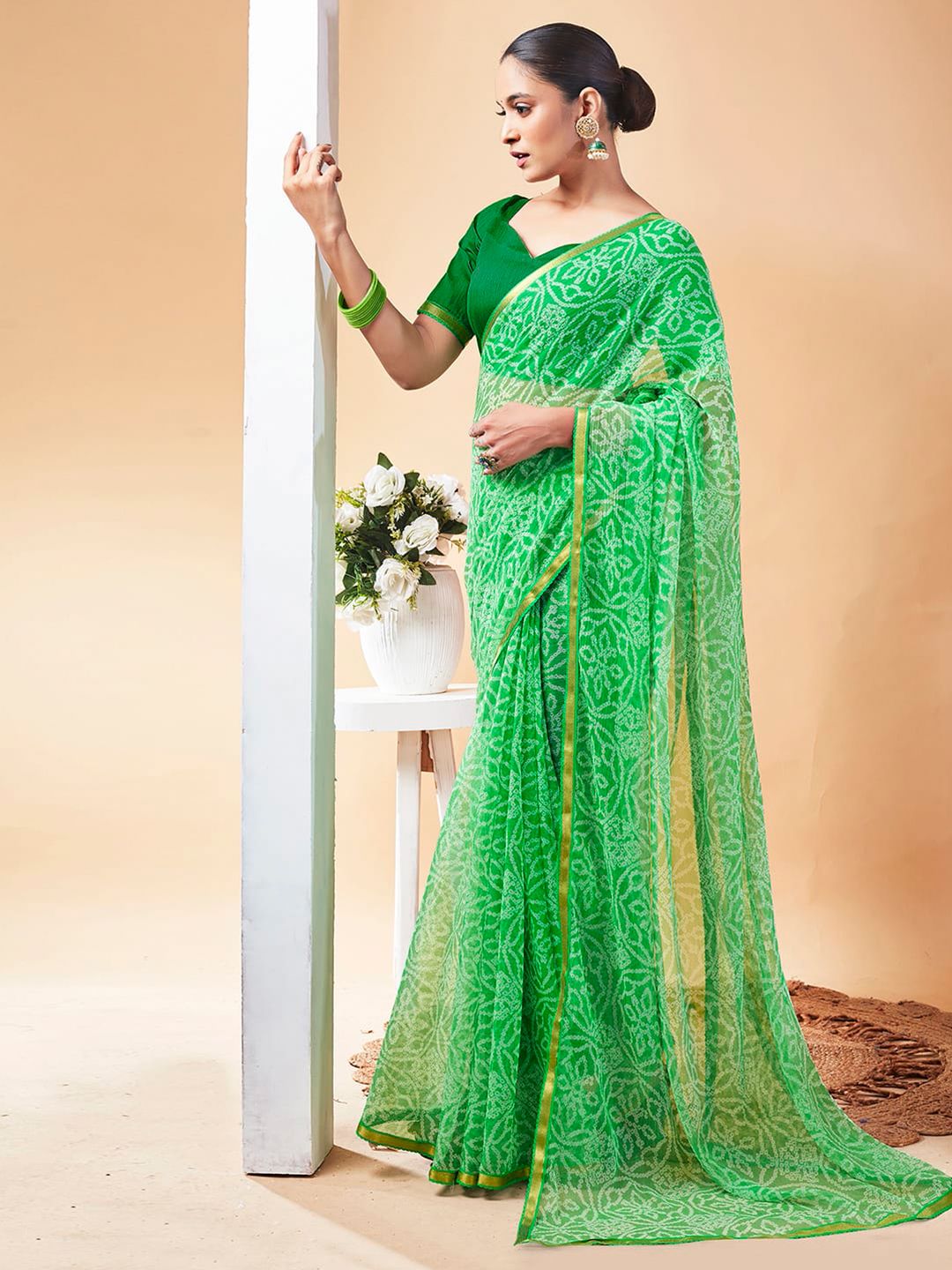 KALINI Bandhani Zari Pure Chiffon Bandhani Saree