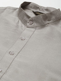 Anug by SOJANYA Men Silver-Toned Band Collar Kurta