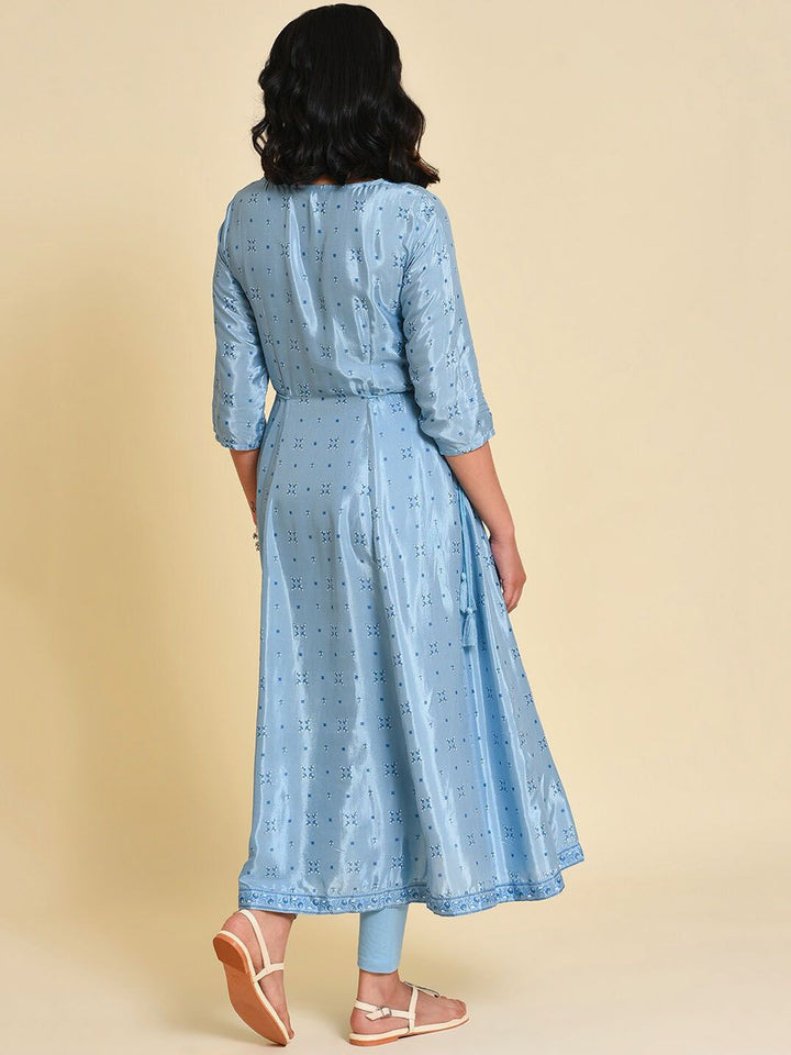 W Ethnic Motifs Floral Printed Sequinned A-Line Kurta With Leggings