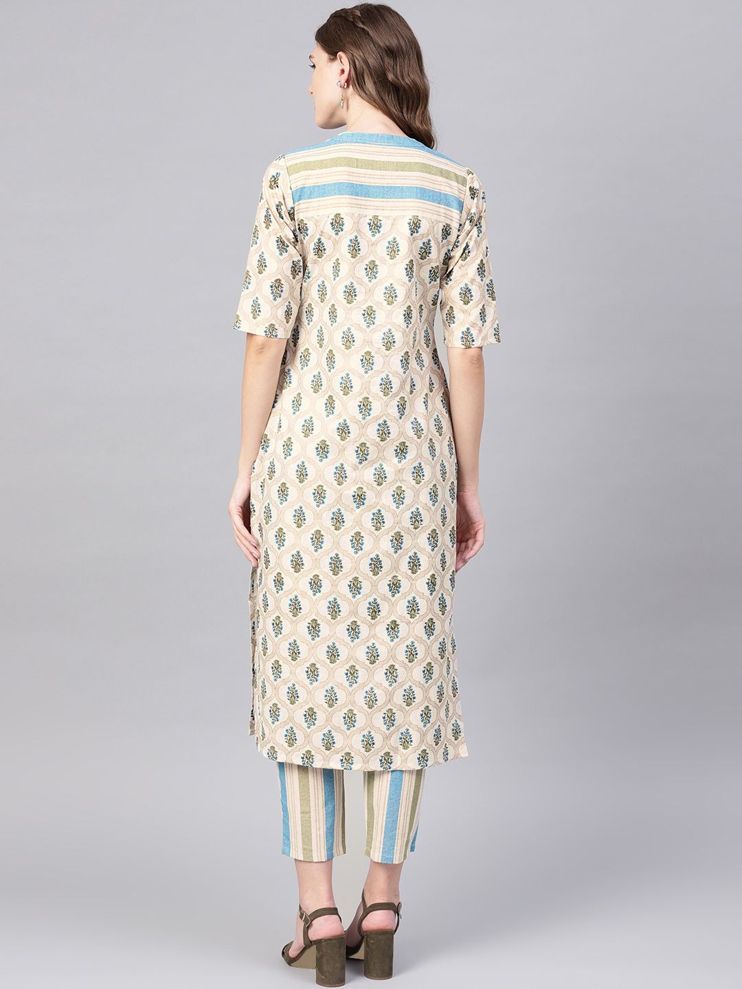 Gerua By Libas Women Off-White Blue Printed Kurta with Trousers