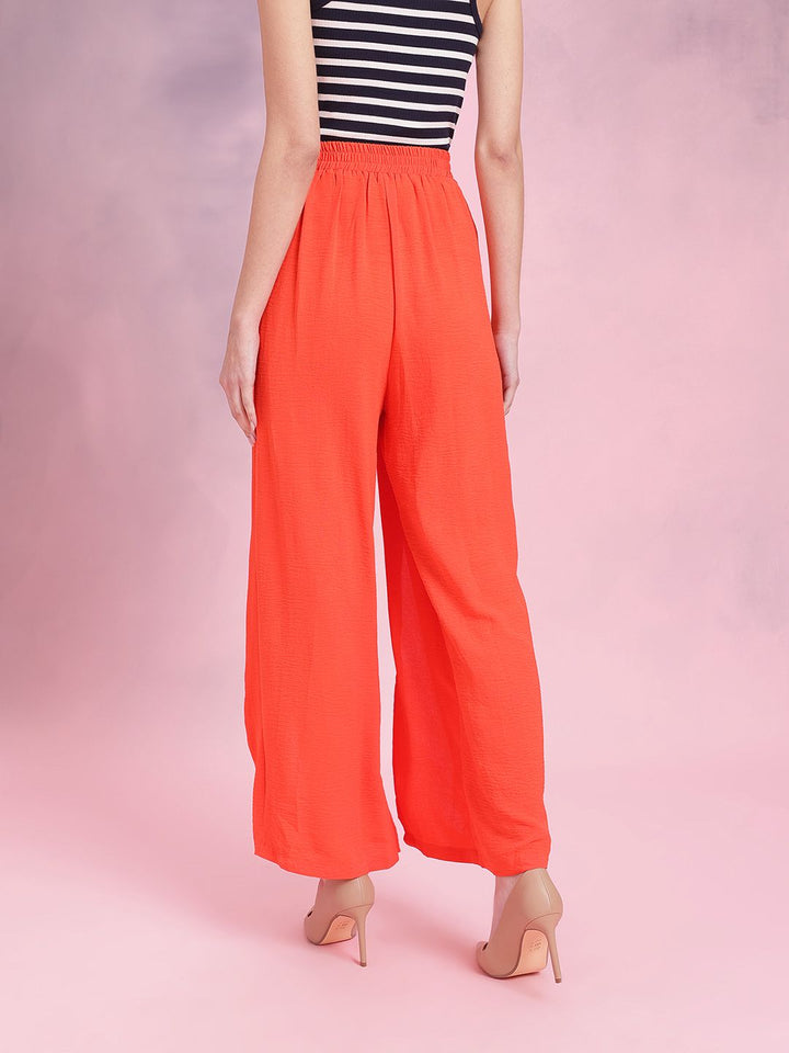 DressBerry Women Mid-Rise Flared Fit Pleated Detail Parallel Trousers with Front Slits