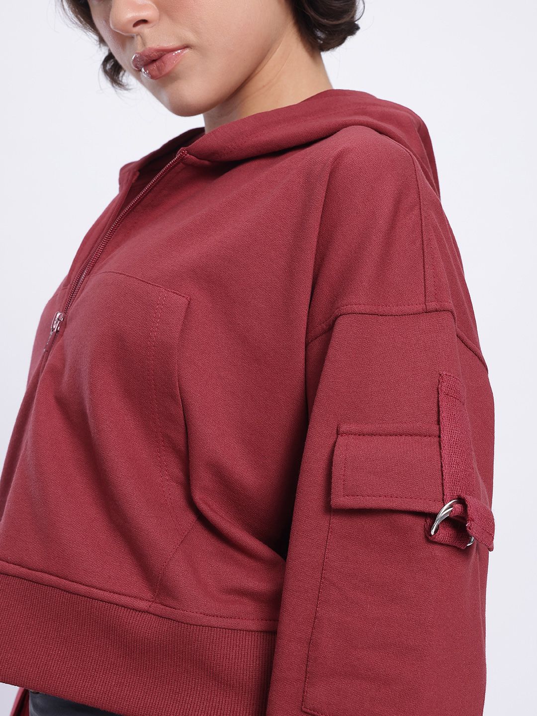 DressBerry Pockets Detail Hooded Crop Sweatshirt