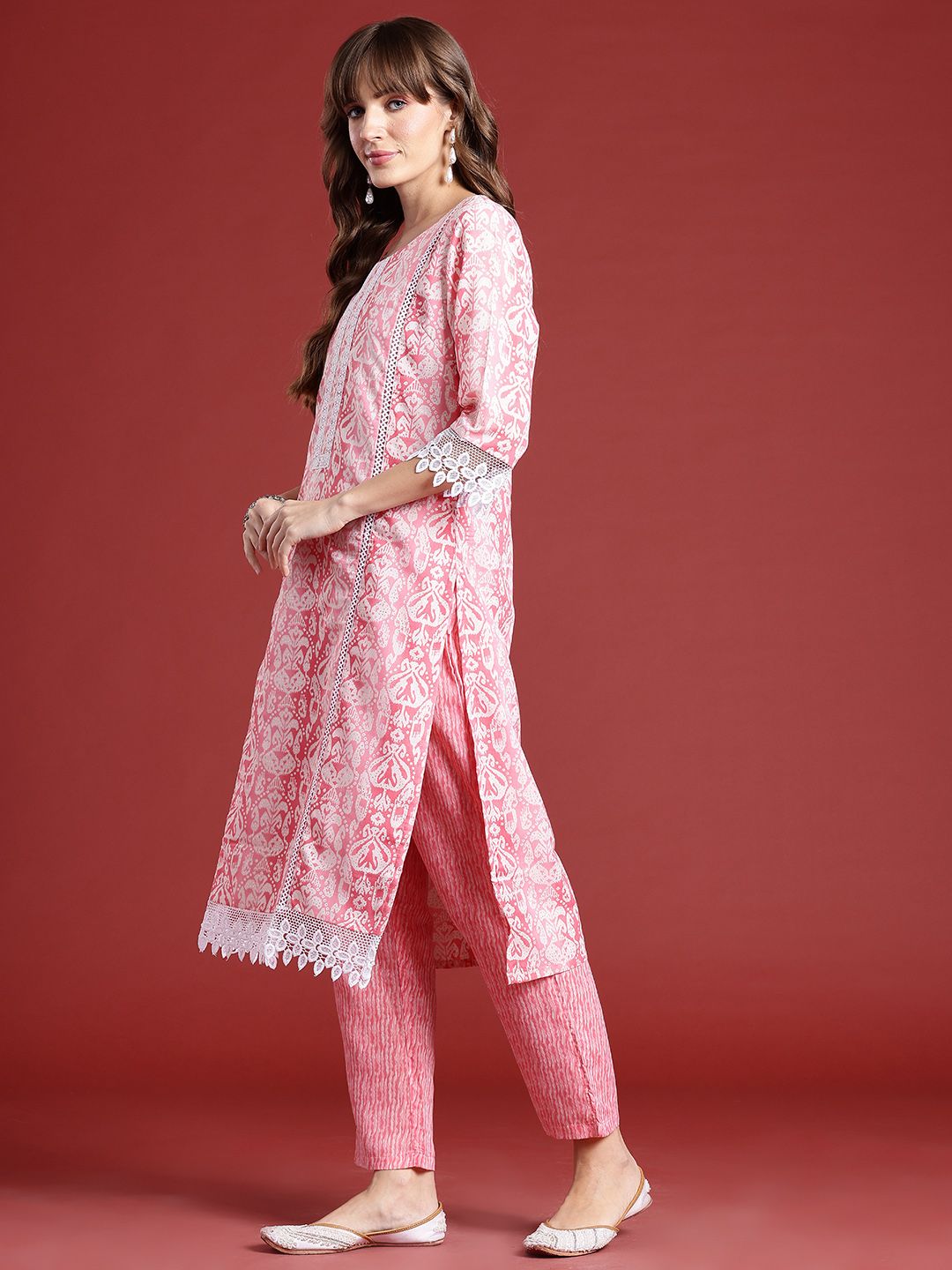 Anouk Ethnic Motifs Printed Lace Inserts Kurta with Trousers & With Dupatta