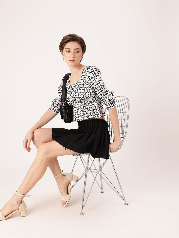 DressBerry Monochrome Mania Ruffled A-Line Top