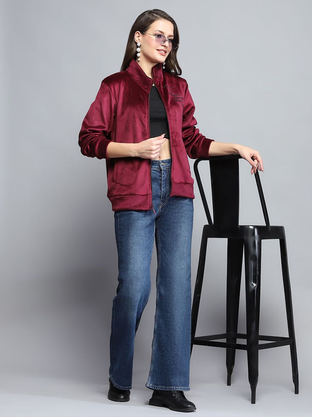 Monte Carlo Women High Neck Front-Open Sweatshirt