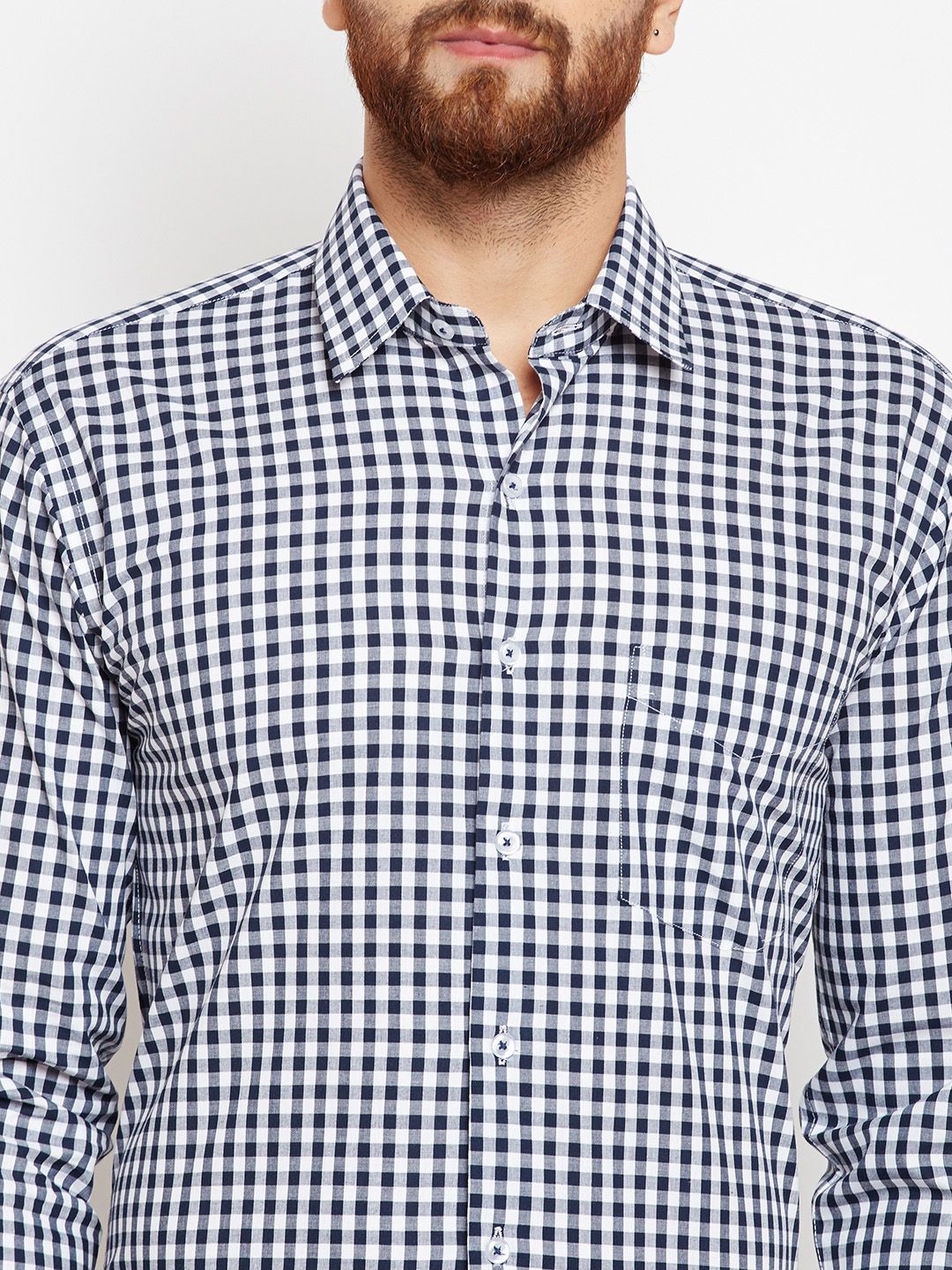 Hancock Men Navy Blue & White Slim Fit Checked Formal Shirt