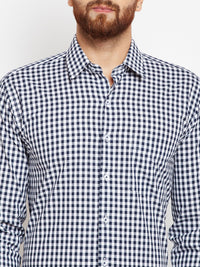 Hancock Men Navy Blue & White Slim Fit Checked Formal Shirt