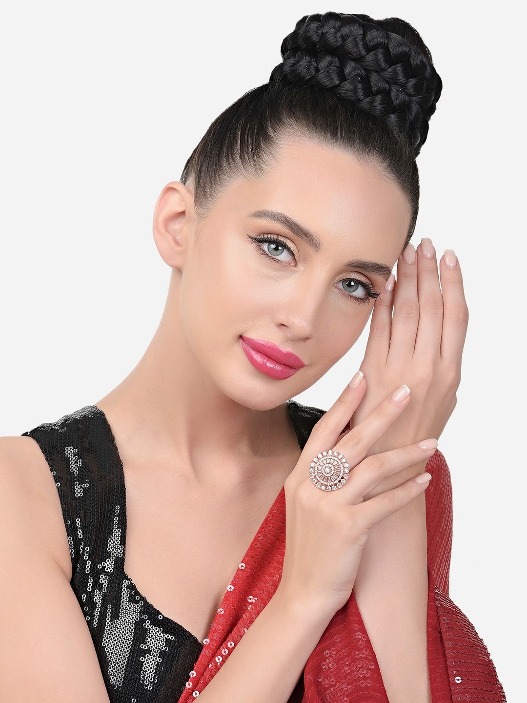 Cincin Jari Boleh Laras Zaveri Pearls Rose Saduran Emas CZ