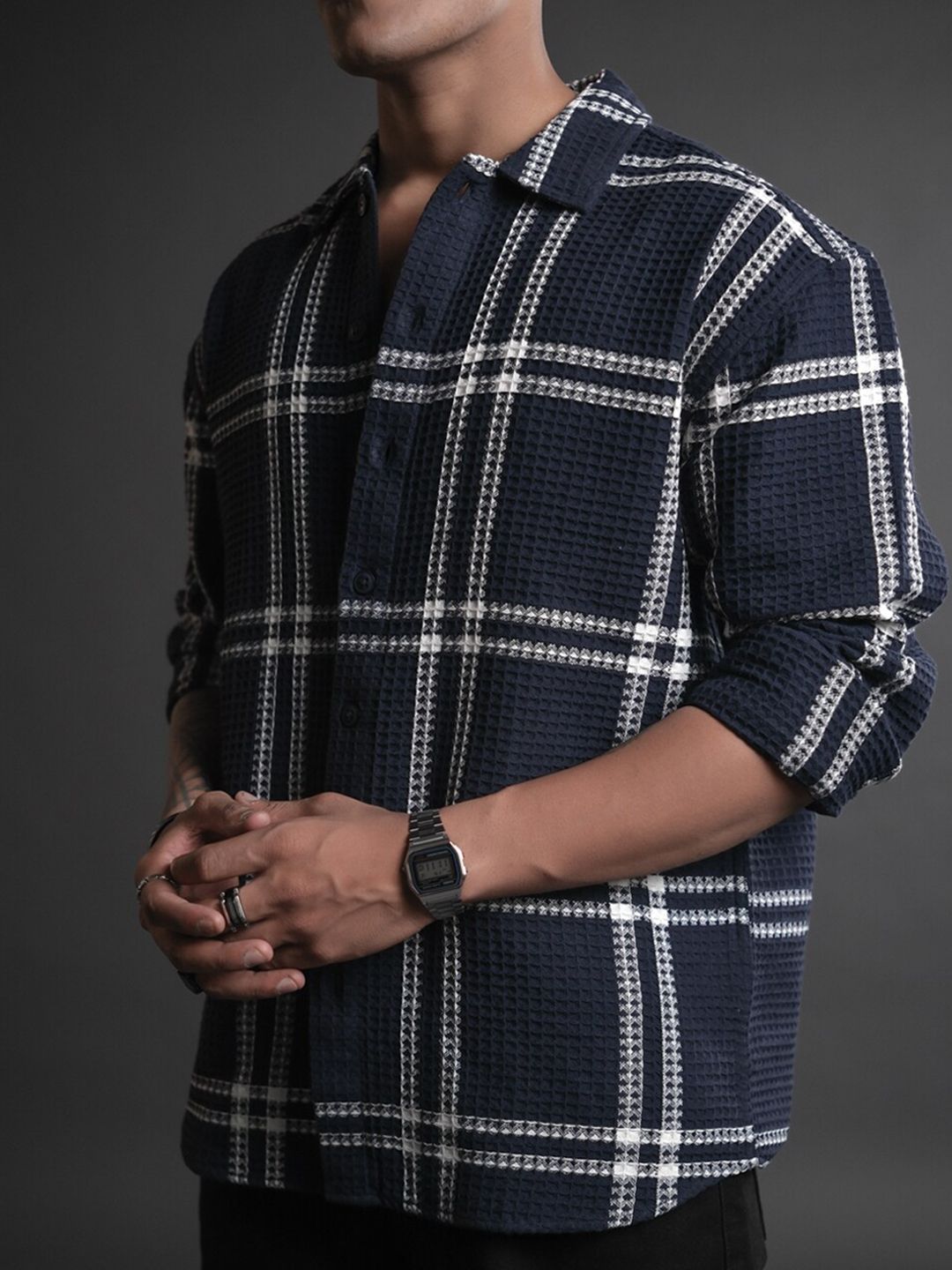 Powerlook Blue India Slim Oversized Tartan Checked Casual Shirt