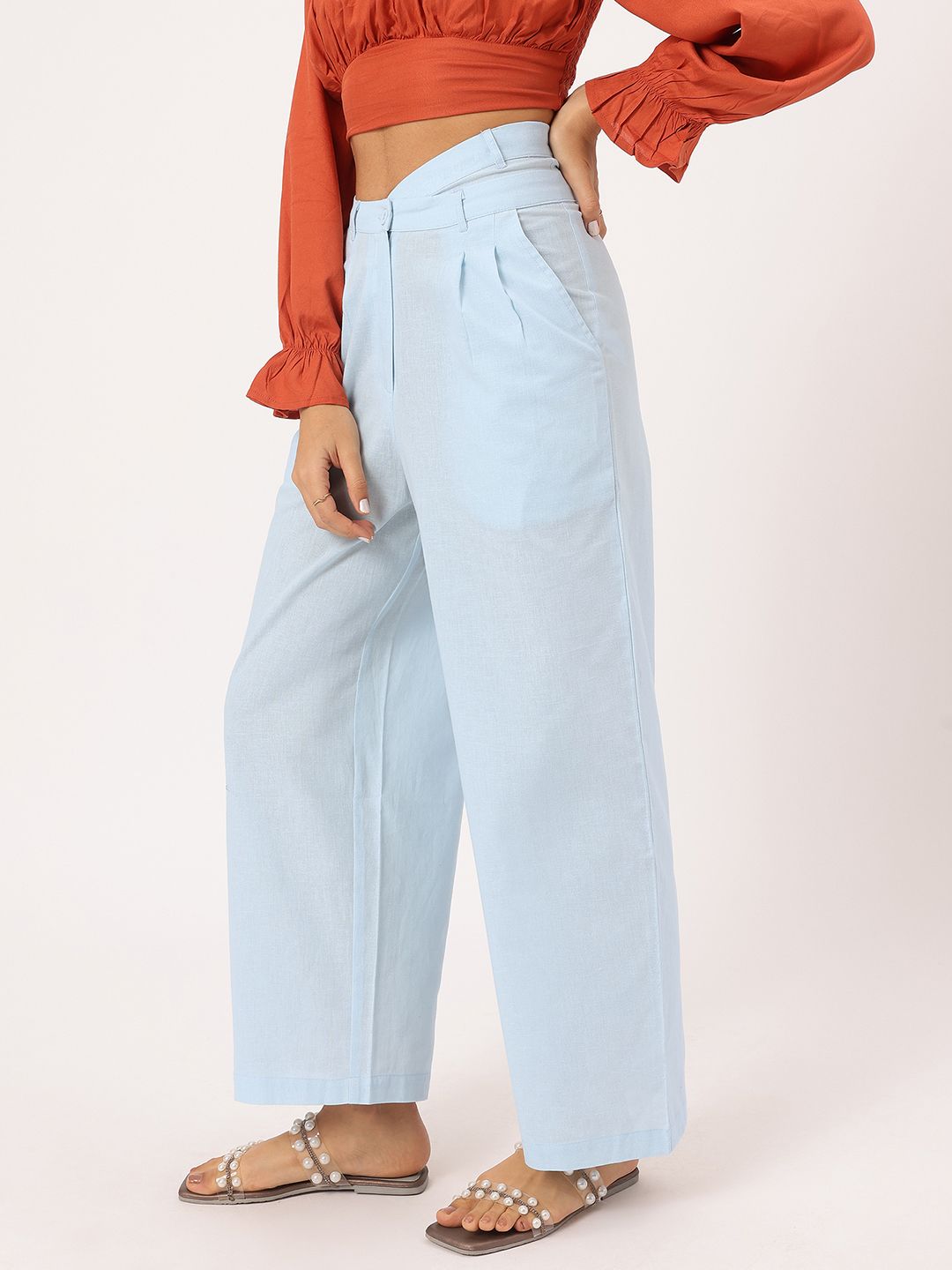 DressBerry Women Asymmetric Waist Pleated Formal Trousers