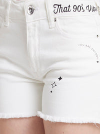 SPYKAR Women Printed Slim Fit Mid Rise Cotton Denim Shorts