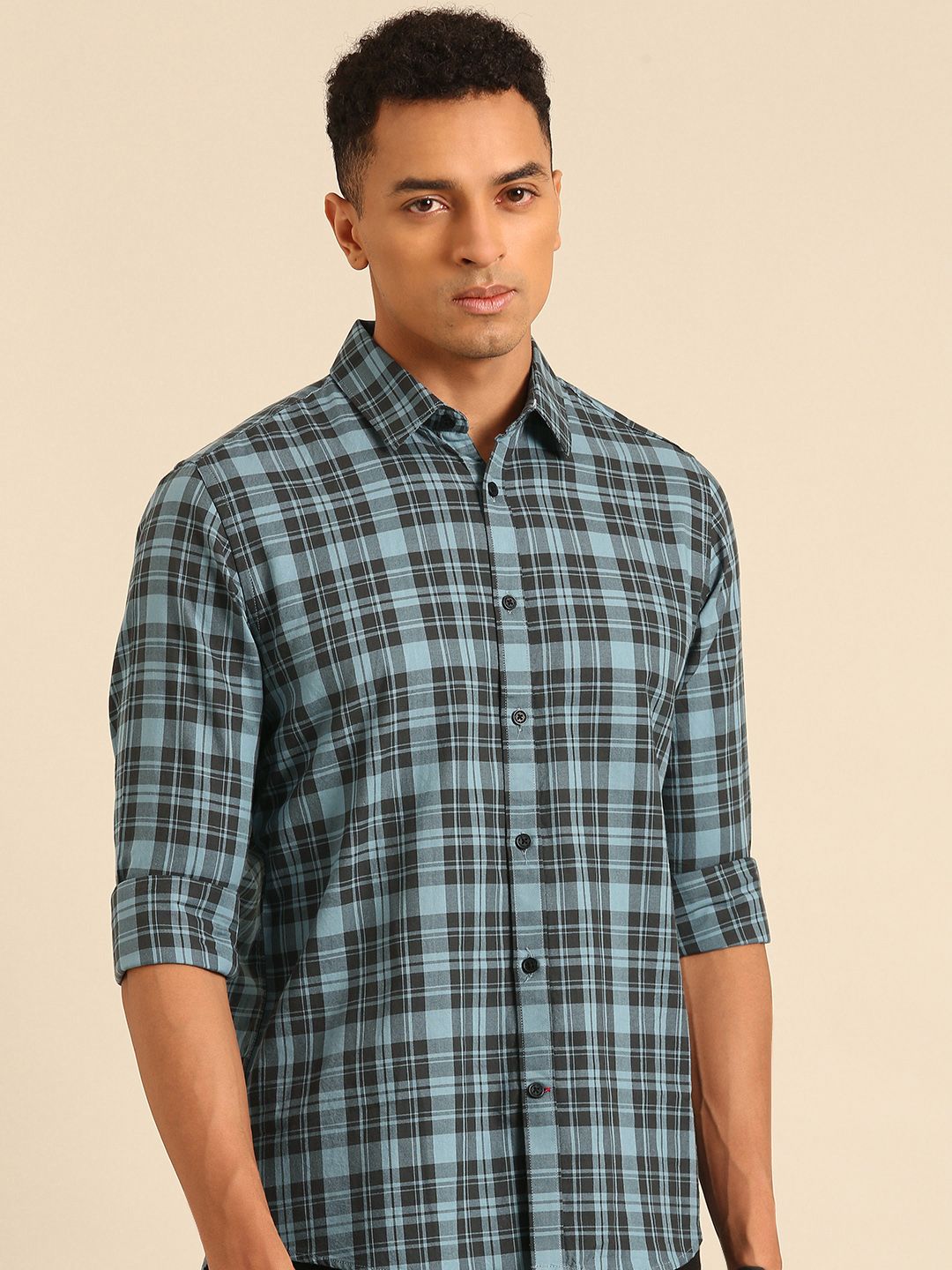 Being Human Slim Fit Checked Pure Cotton Casual Shirt