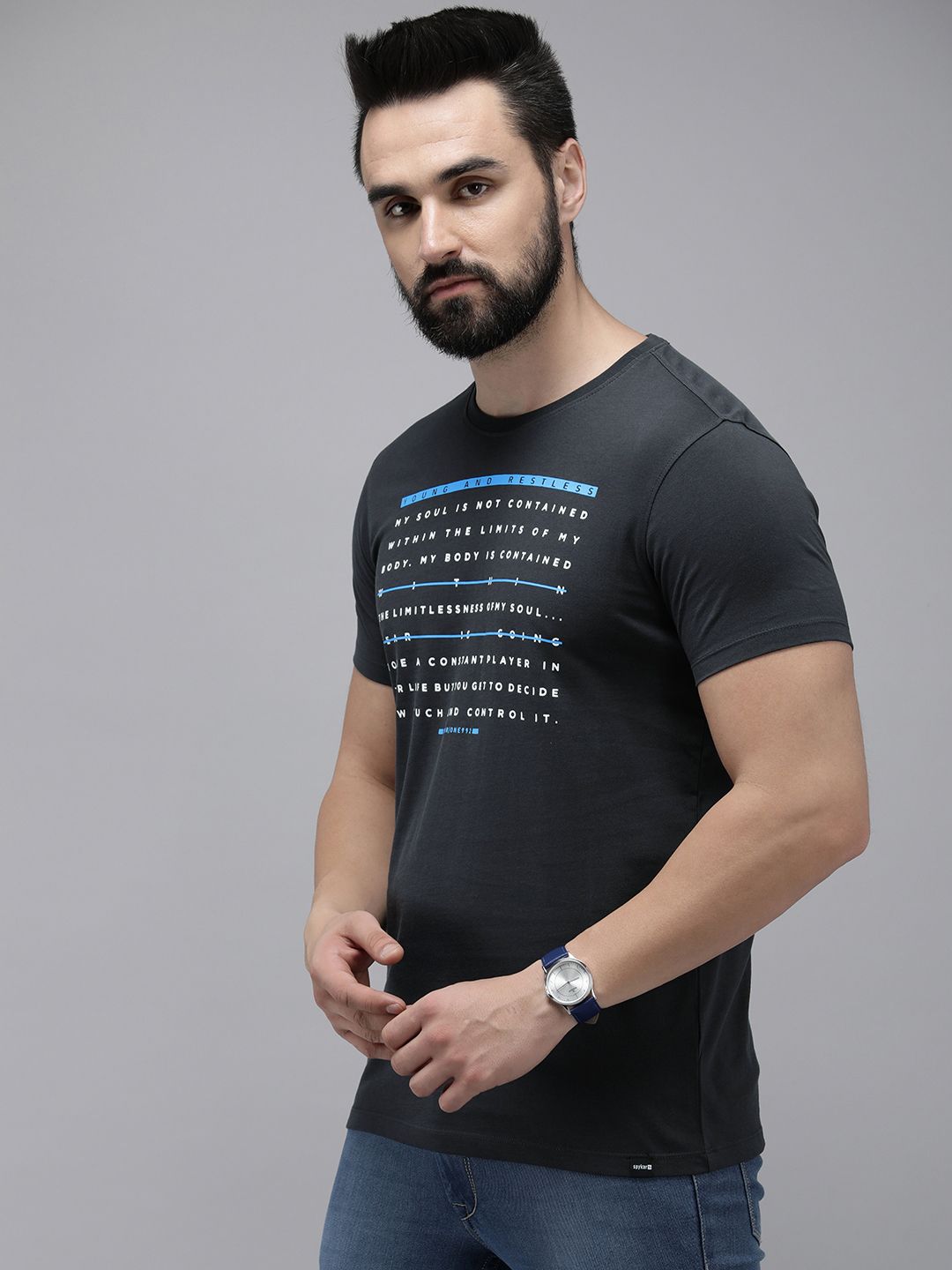 SPYKAR Typography Printed Pure Cotton Slim Fit T-shirt