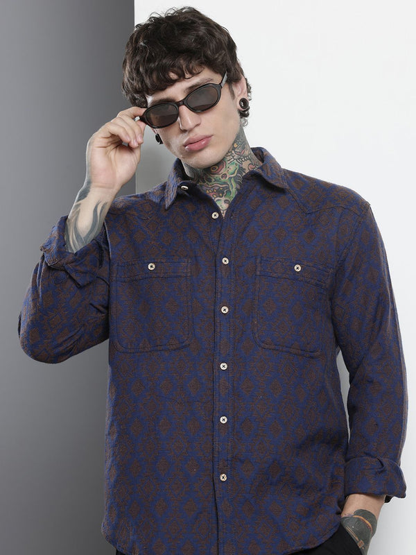 The Indian Garage Co Self-Design Geometric Drop-Shoulder Sleeves Relaxed Fit Casual Shirt