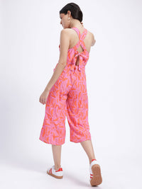 DressBerry Floral Printed Smocked Tie-Up Detail Jumpsuit