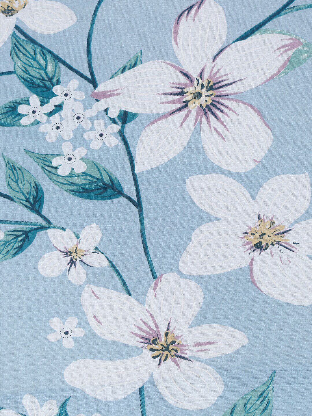 KLOTTHE Blue & White Floral Printed Pure Cotton Double King Bedsheet with 2 Pillow Cover