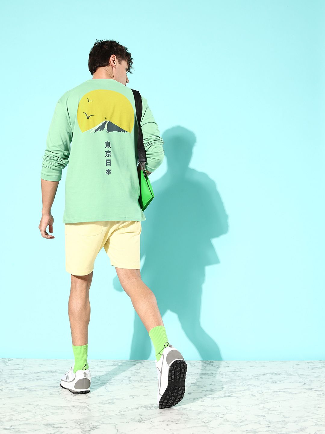 Difference of Opinion Men Sea Green Printed Pure Cotton Oversized T-shirt
